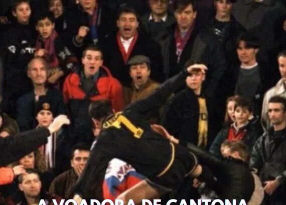 A voadora de Cantona no torcedor do Cristal Palace!